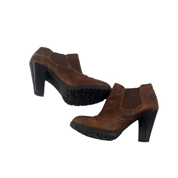 Womens Born Leather Ankle Boots Brown Chelsea Heeled Size 8 - Picture 1 of 5